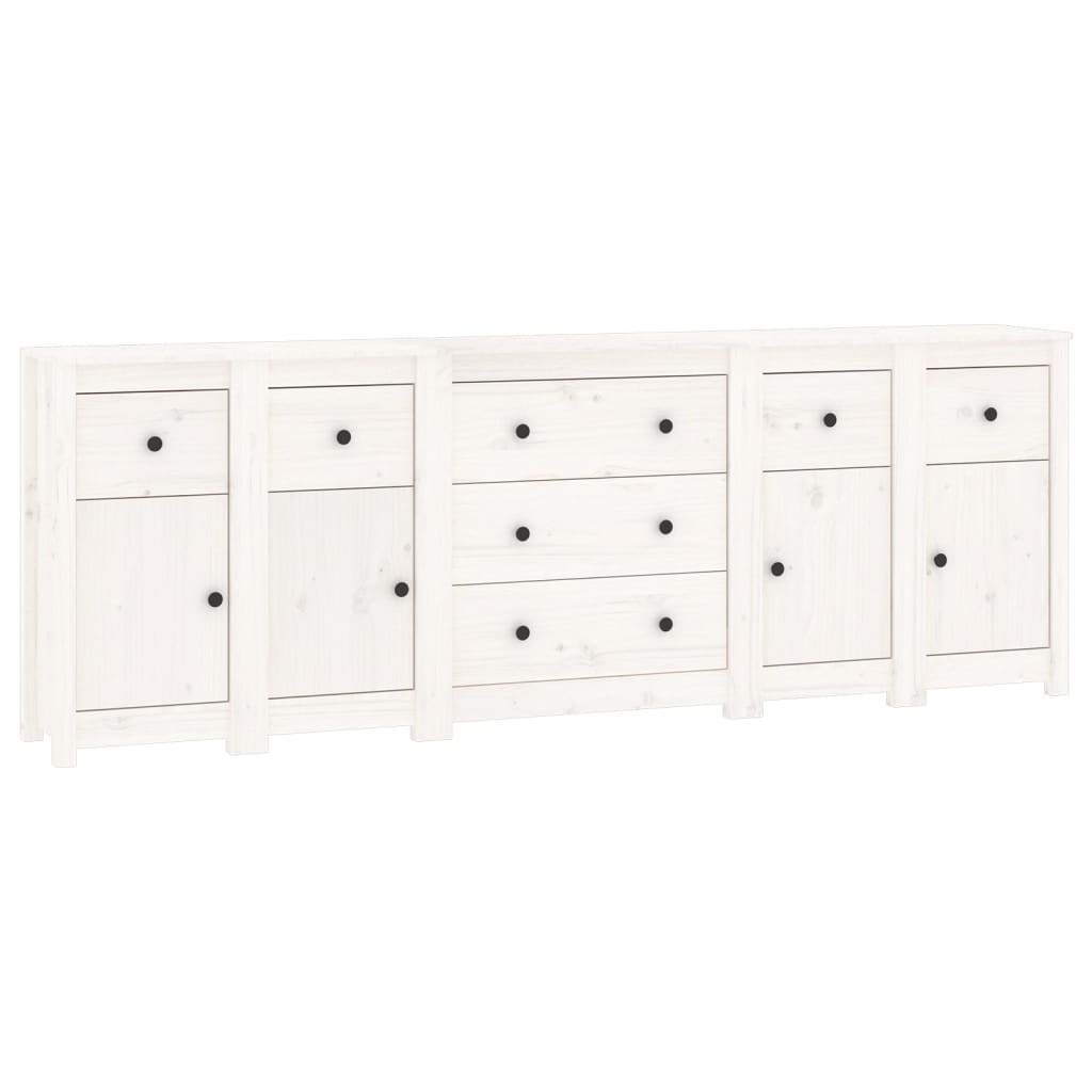 Credenza Bianca 230x35x80 cm in Legno Massello di Pino