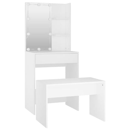 Set Tavolo da Toeletta Bianco con LED in Legno Multistrato