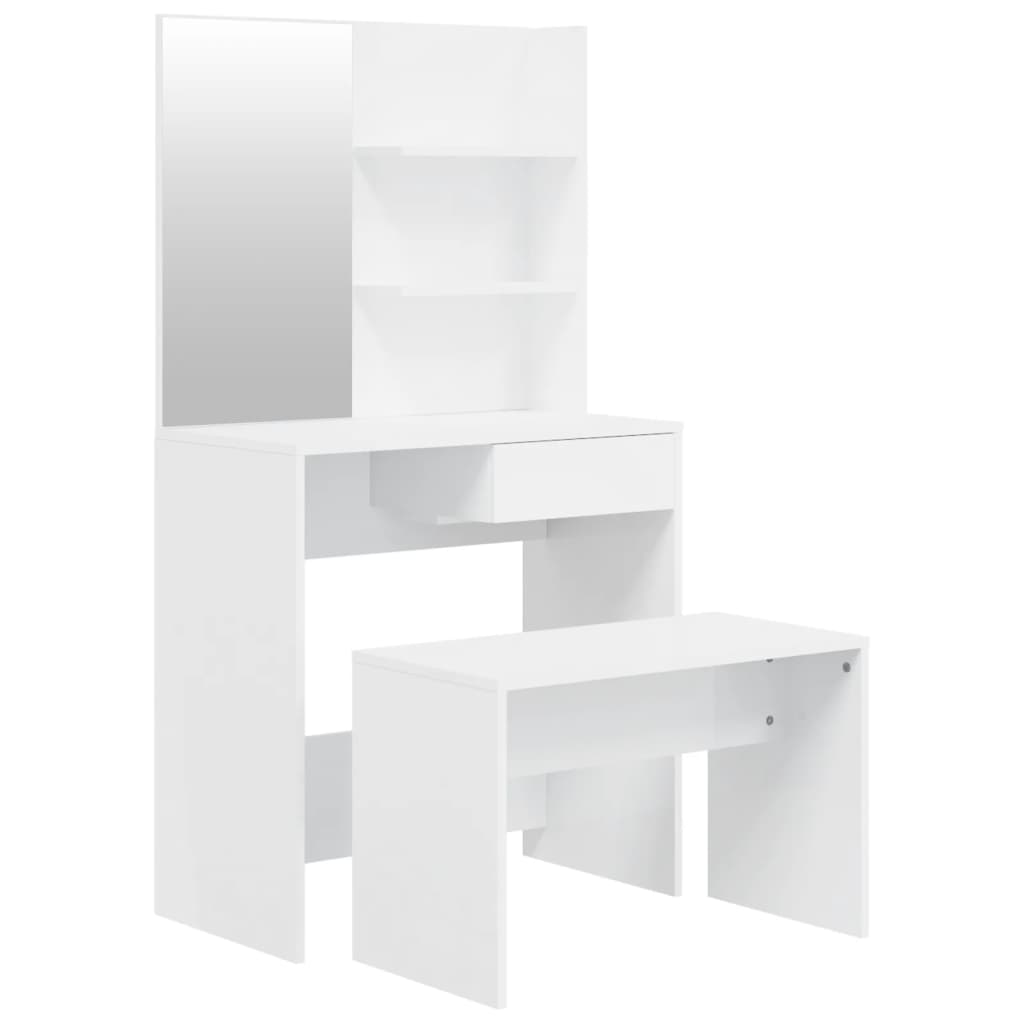 Set Tavolo da Toeletta Bianco Lucido 74,5x40x141 cm