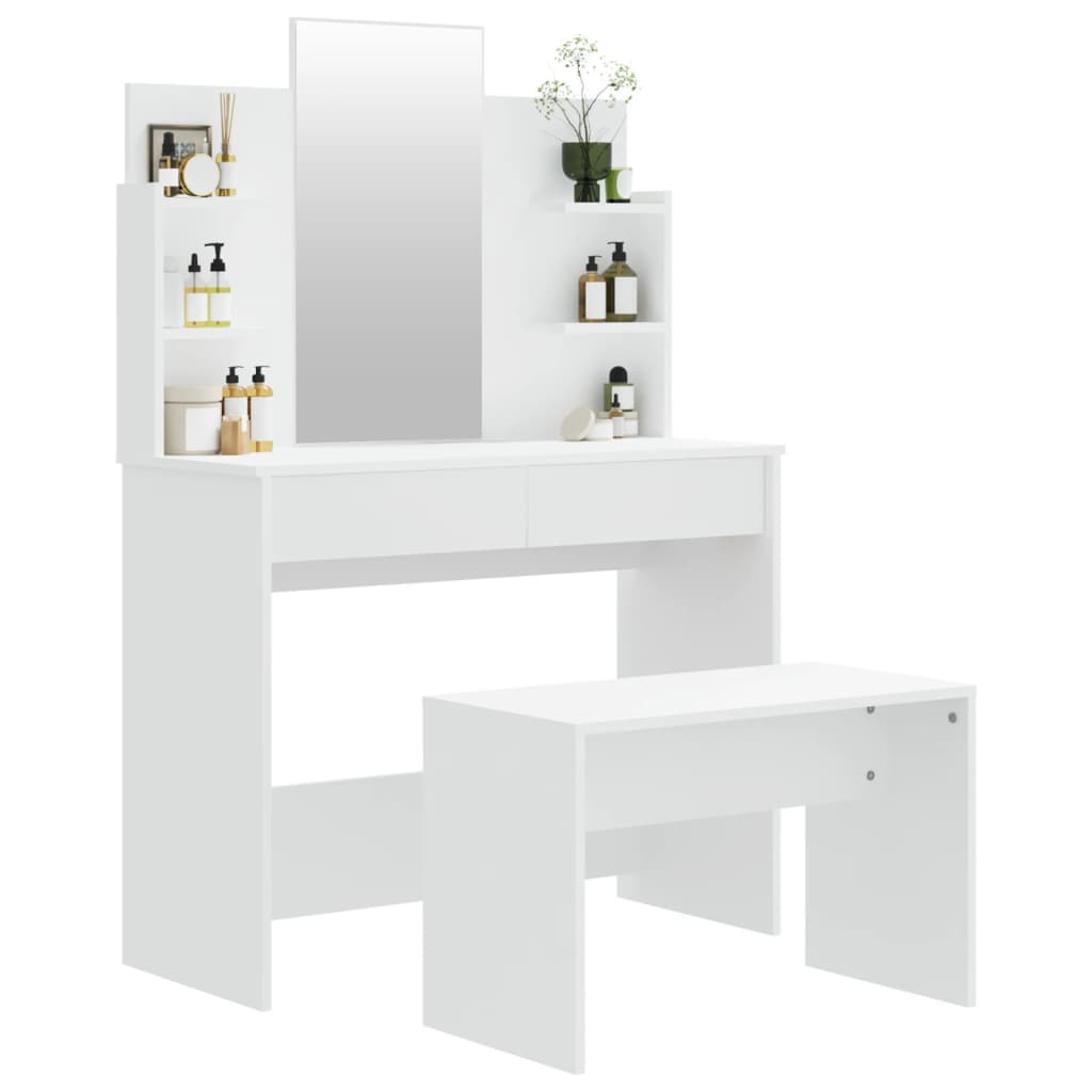 Set Tavolo da Toeletta Bianco 96x40x142 cm