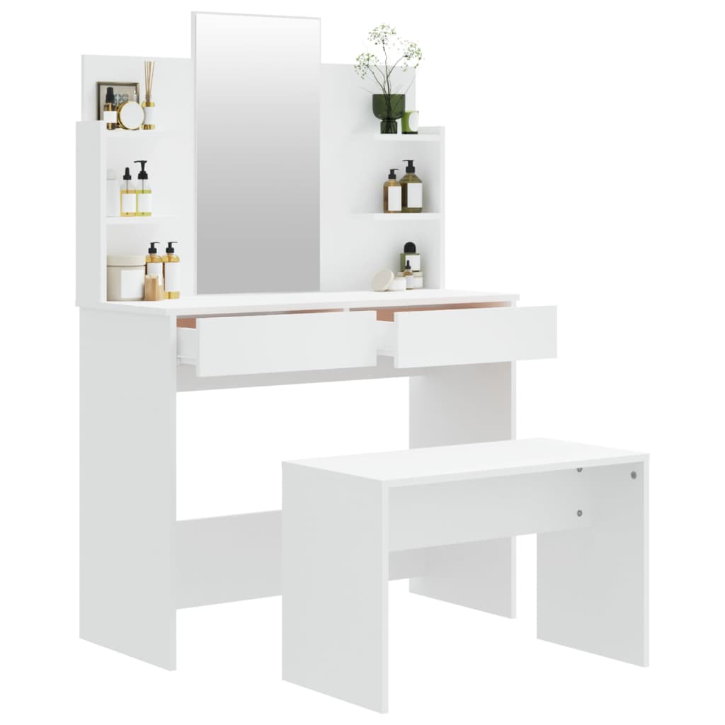 Set Tavolo da Toeletta Bianco 96x40x142 cm