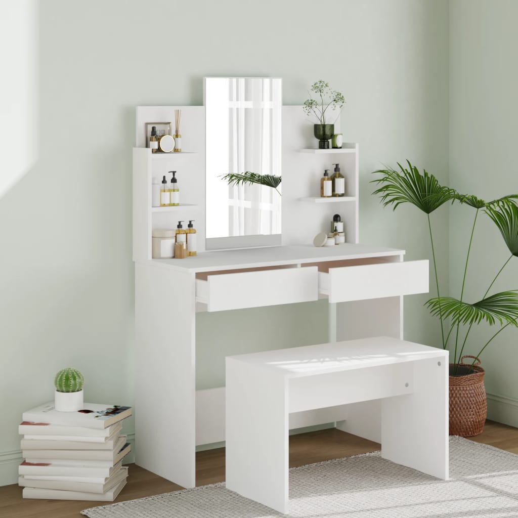 Set Tavolo da Toeletta Bianco 96x40x142 cm