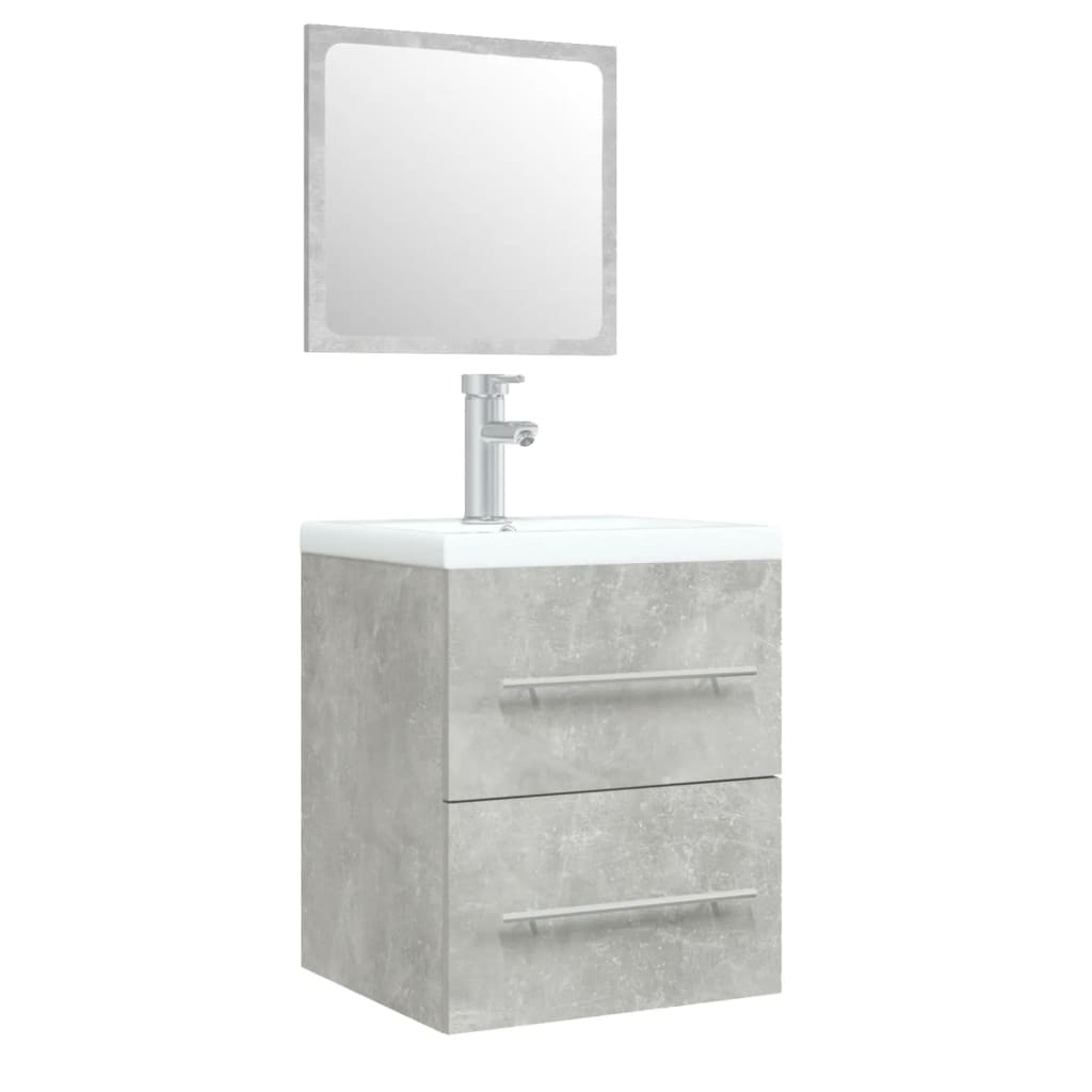 Mobile Bagno Lavabo Integrato Grigio Cemento Legno Multistrato