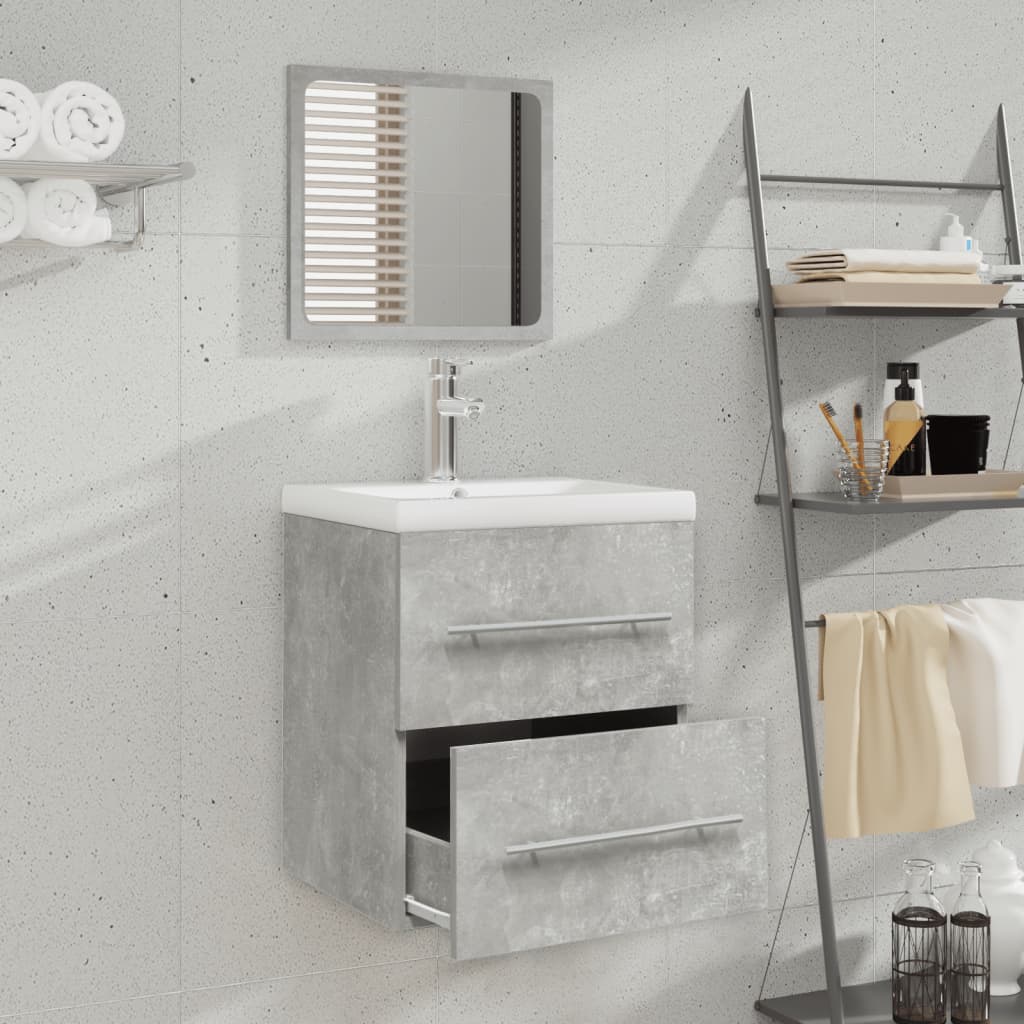 Mobile Bagno Lavabo Integrato Grigio Cemento Legno Multistrato