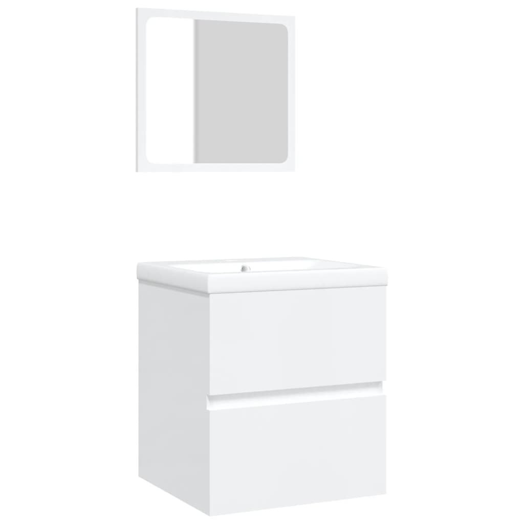 Mobile da Bagno con Lavabo e Specchio Bianco