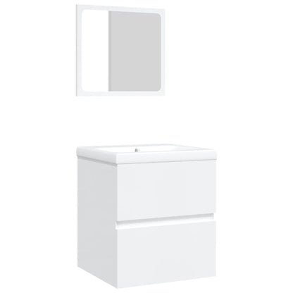 Mobile da Bagno con Lavabo e Specchio Bianco