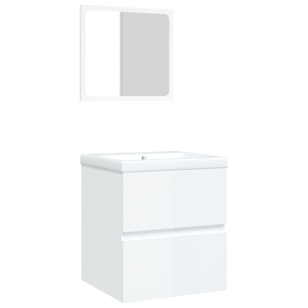 Mobile da Bagno con Lavabo e Specchio Bianco Lucido