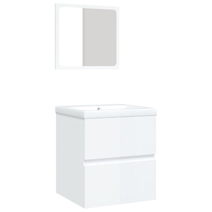 Mobile da Bagno con Lavabo e Specchio Bianco Lucido