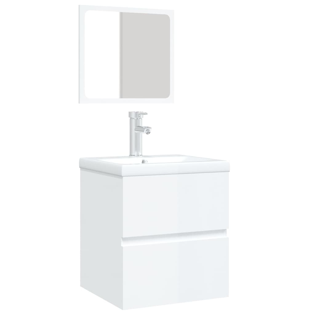 Mobile da Bagno con Lavabo e Specchio Bianco Lucido