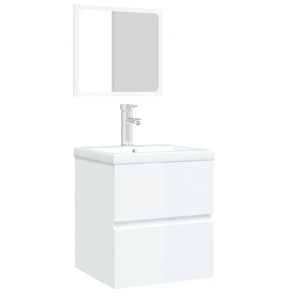 Mobile da Bagno con Lavabo e Specchio Bianco Lucido