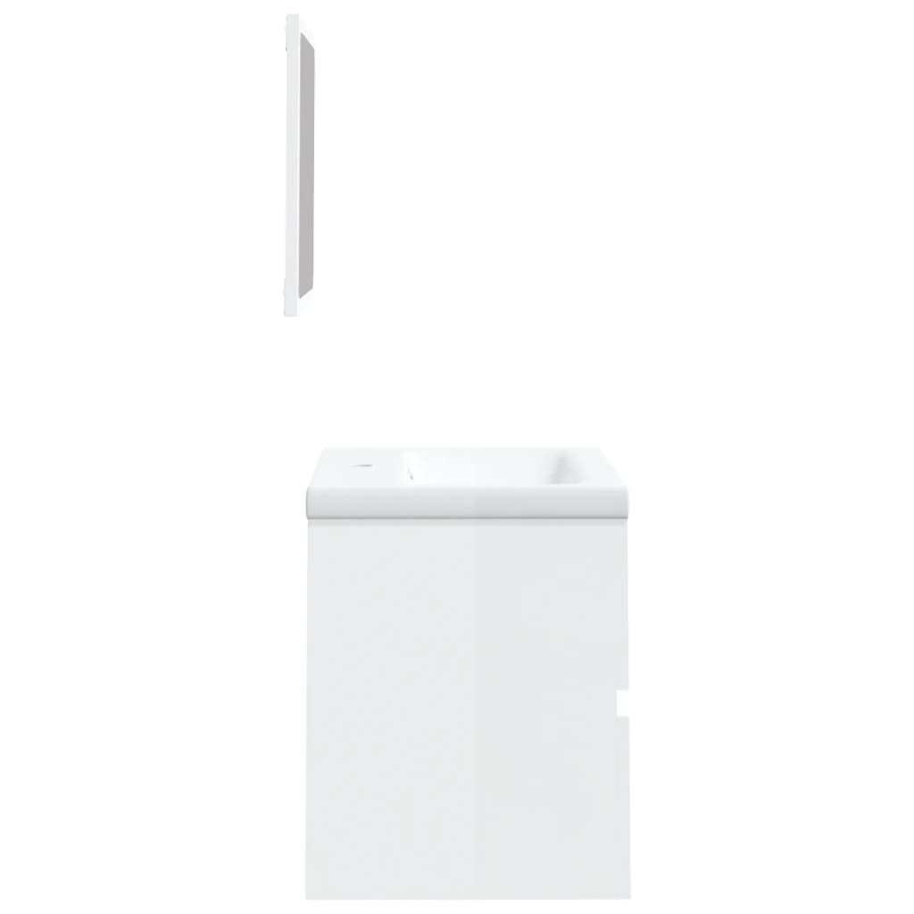 Mobile da Bagno con Lavabo e Specchio Bianco Lucido
