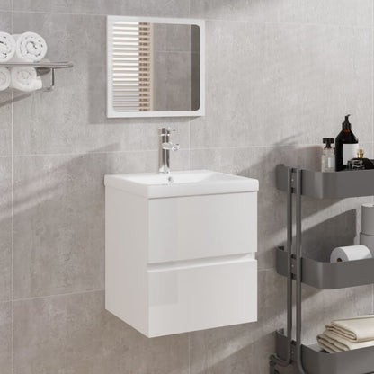 Mobile da Bagno con Lavabo e Specchio Bianco Lucido