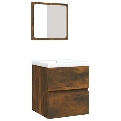 Mobile da Bagno con Lavabo e Specchio Rovere Fumo
