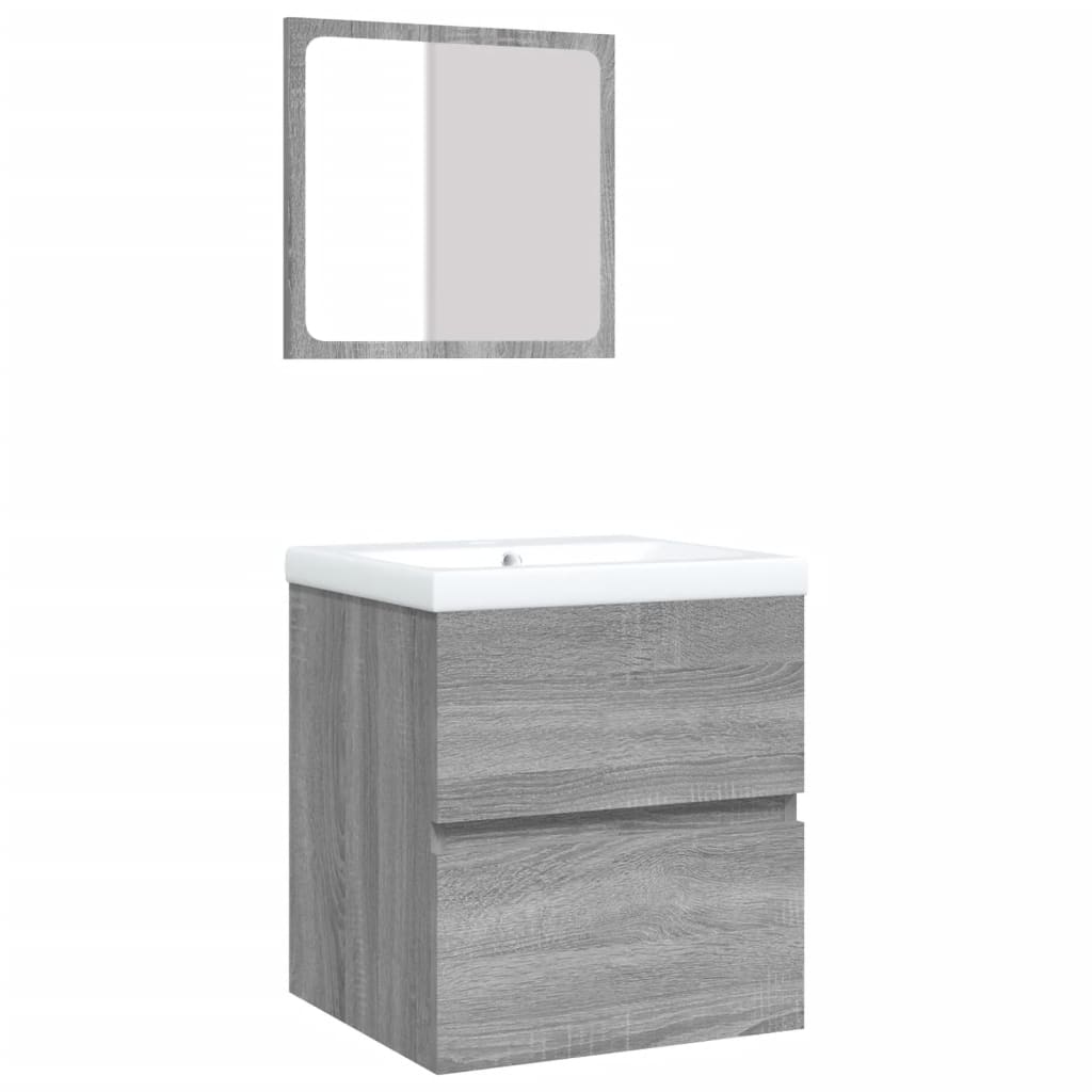 Mobile da Bagno con Lavabo e Specchio Grigio Sonoma