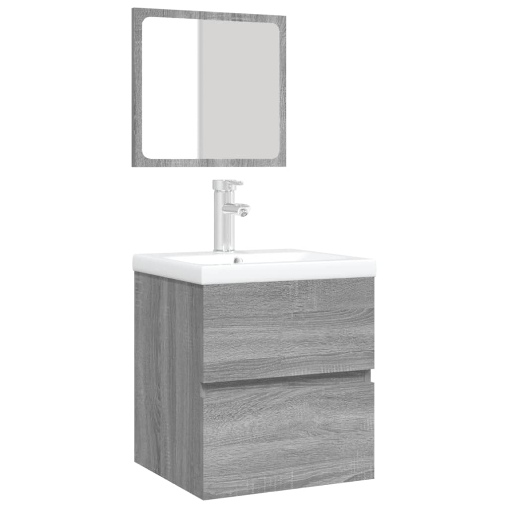 Mobile da Bagno con Lavabo e Specchio Grigio Sonoma