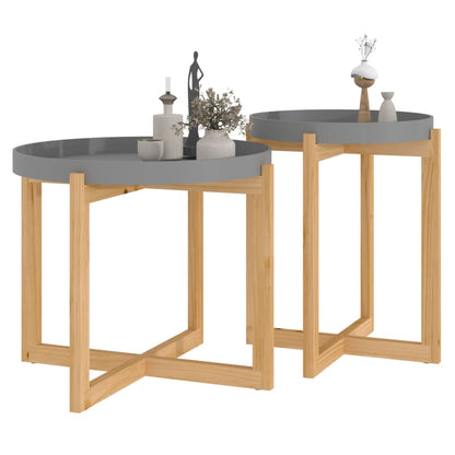 Tavolini 2 pz Grigio Legno Multistrato e Legno Massello di Pino