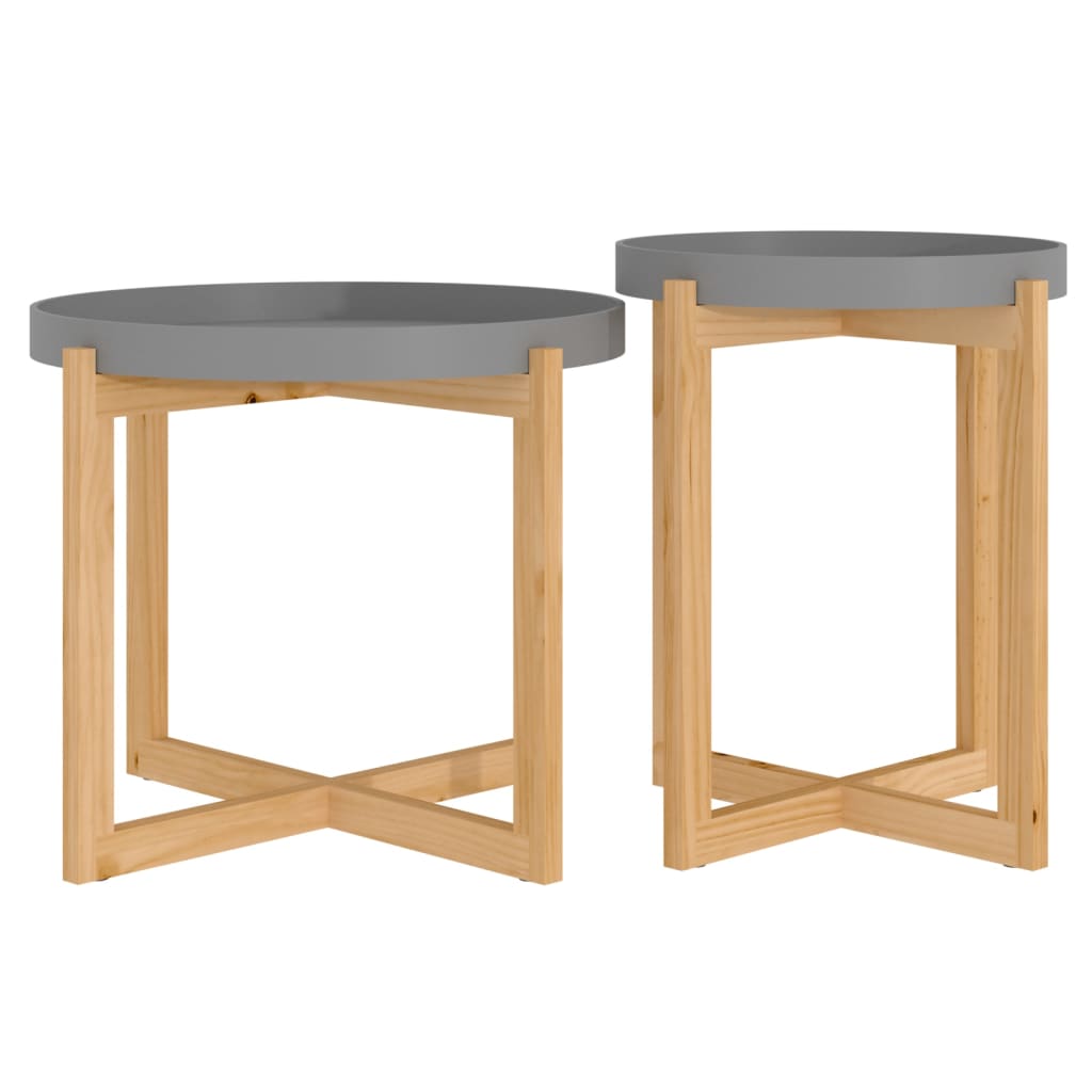 Tavolini 2 pz Grigio Legno Multistrato e Legno Massello di Pino