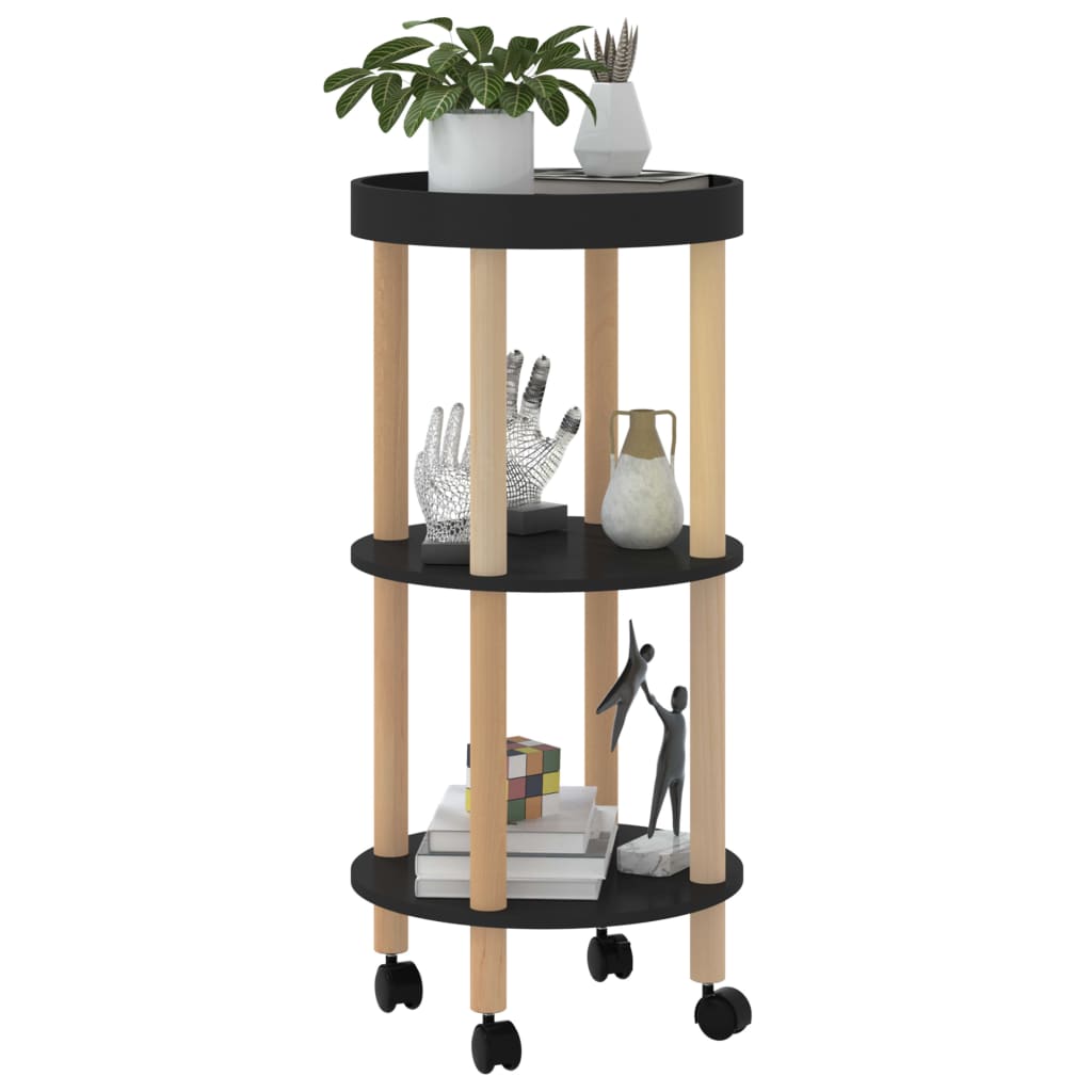 Carrello 3 Ripiani Nero 38x38x82 cm in Legno Multistrato e Pino