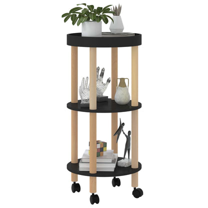 Carrello 3 Ripiani Nero 38x38x82 cm in Legno Multistrato e Pino