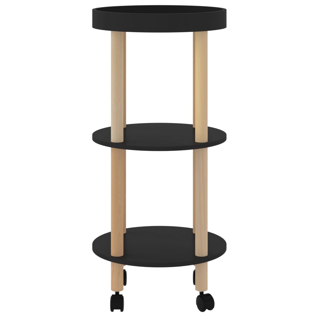 Carrello 3 Ripiani Nero 38x38x82 cm in Legno Multistrato e Pino