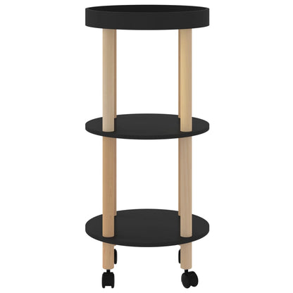Carrello 3 Ripiani Nero 38x38x82 cm in Legno Multistrato e Pino