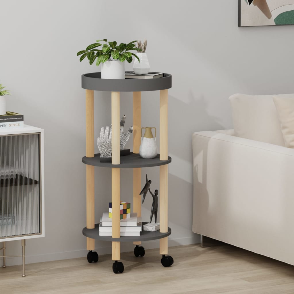 Carrello 3 Ripiani Grigio 38x38x82 cm Legno Multistrato e Pino