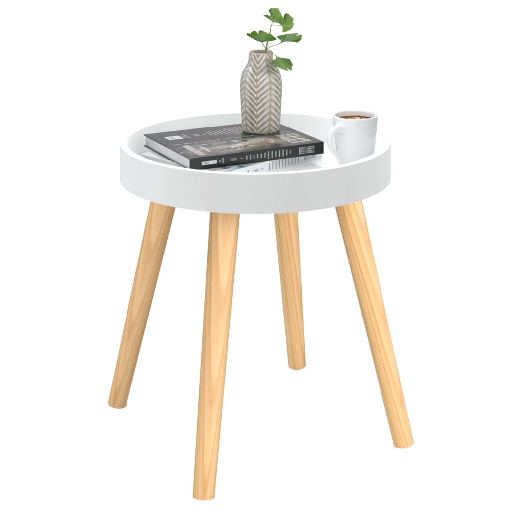 Tavolino Bianco 38x38x40cm Legno Multistrato e Massello di Pino