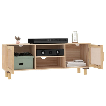 Mobile TV Marrone 105x30x40 cm Massello Pino e Rattan Naturale