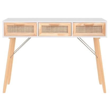 Tavolo Consolle Bianco 105x30x75 Massello Pino Rattan Naturale