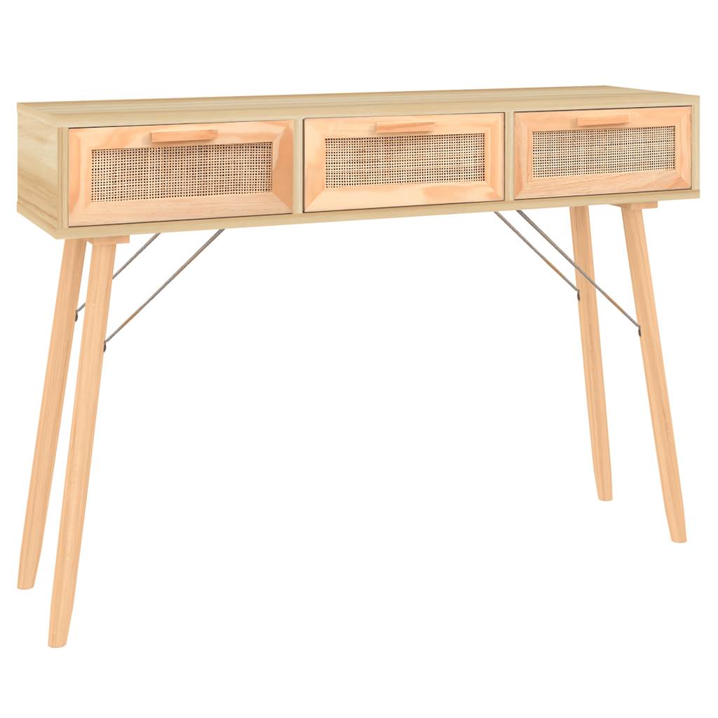 Tavolo Consolle Marrone 105x30x75 Massello Pino Rattan Naturale