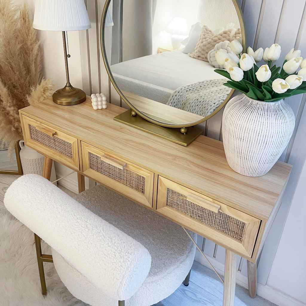 Tavolo Consolle Marrone 105x30x75 Massello Pino Rattan Naturale