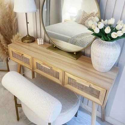 Tavolo Consolle Marrone 105x30x75 Massello Pino Rattan Naturale