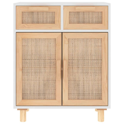 Credenza Bianca 60x30x75 cm Legno Massello Pino Rattan Naturale
