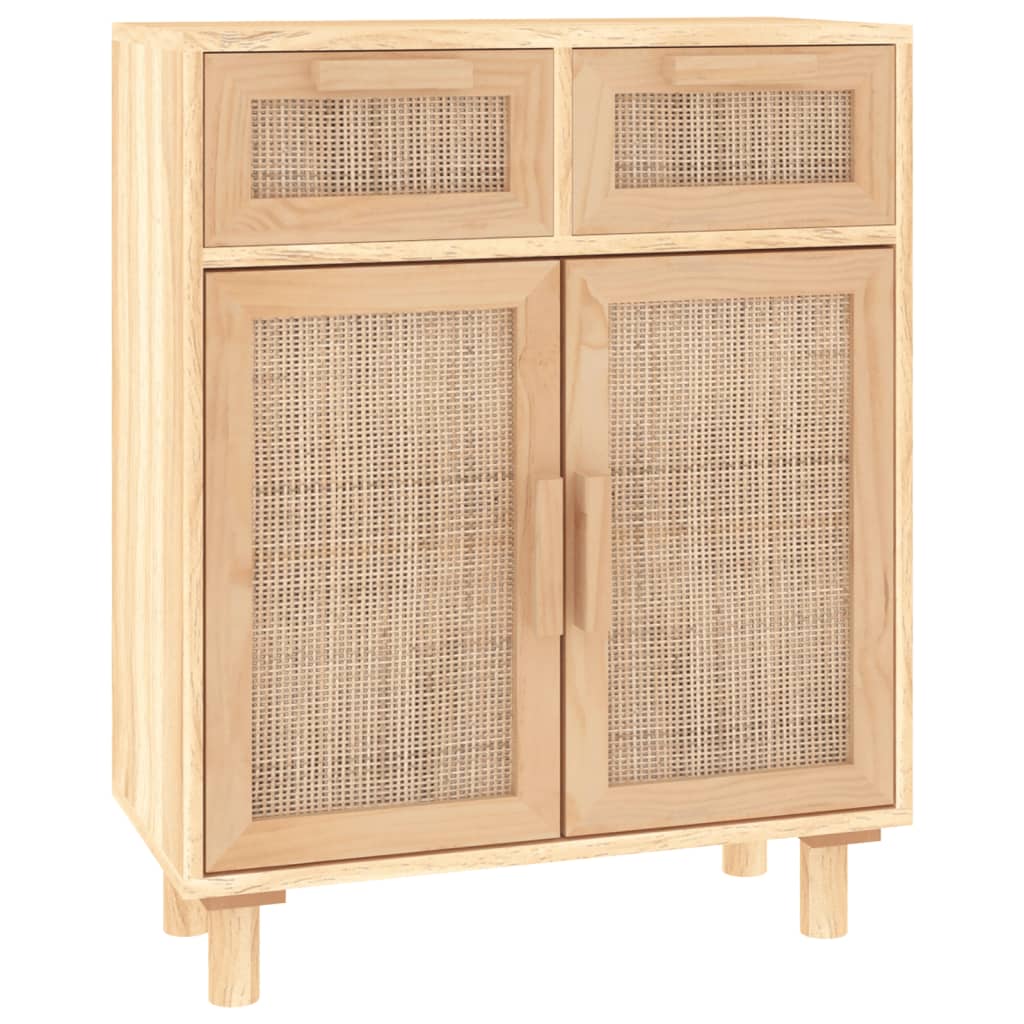 Credenza Marrone 60x30x75cm Legno Massello Pino Rattan Naturale