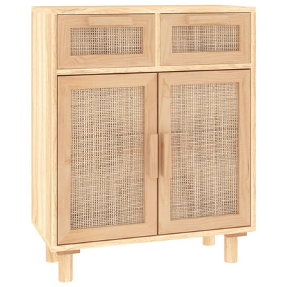Credenza Marrone 60x30x75cm Legno Massello Pino Rattan Naturale