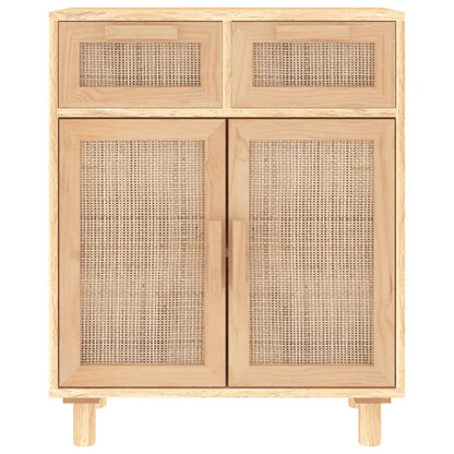 Credenza Marrone 60x30x75cm Legno Massello Pino Rattan Naturale