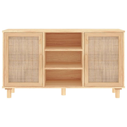 Credenza Marrone 105x30x60cm Massello di Pino e Rattan Naturale