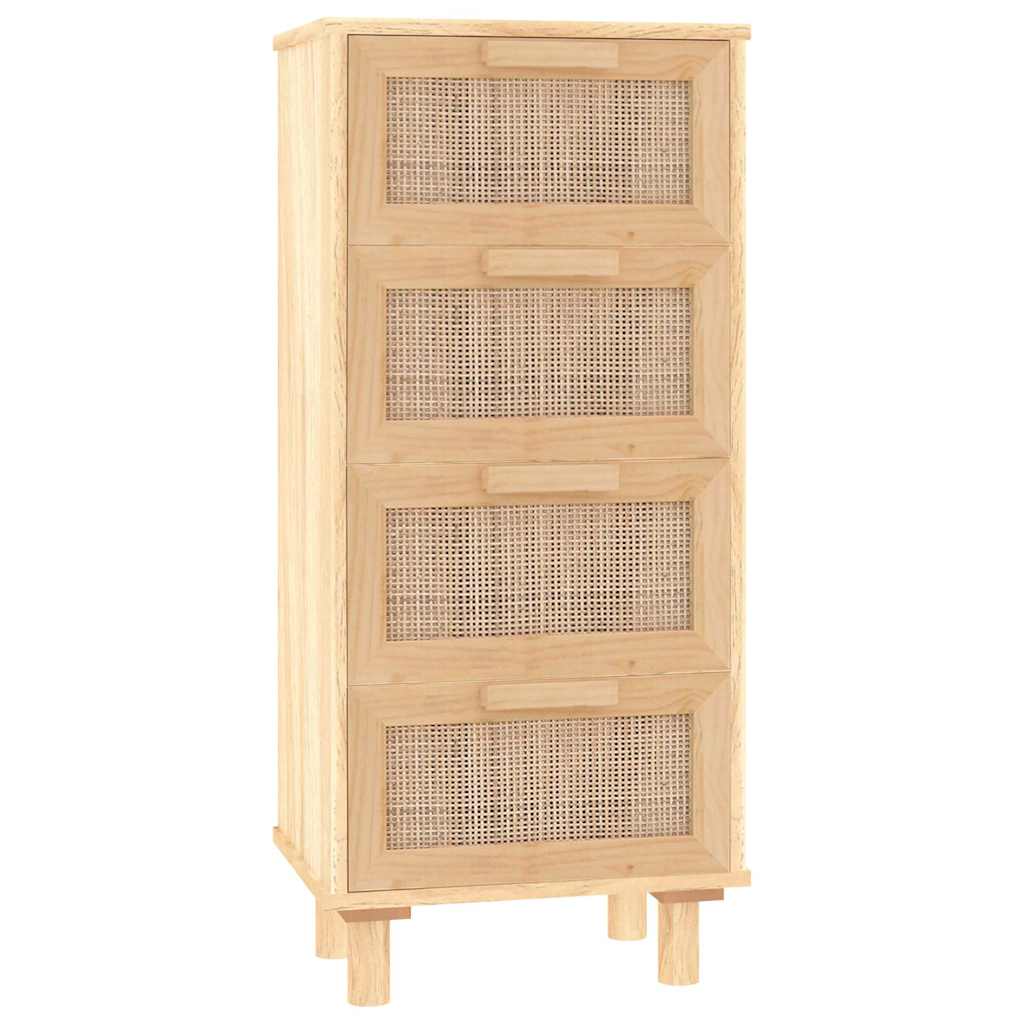 Credenza Marrone 40x30x90cm Legno Massello Pino Rattan Naturale