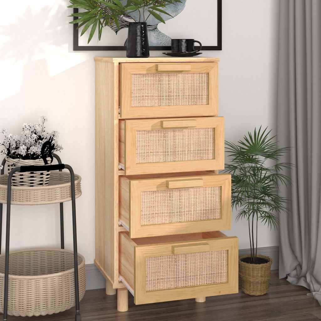 Credenza Marrone 40x30x90cm Legno Massello Pino Rattan Naturale