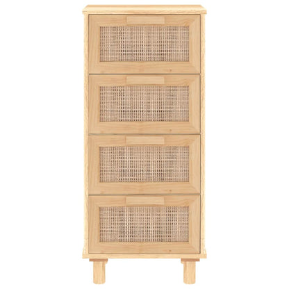 Credenza Marrone 40x30x90cm Legno Massello Pino Rattan Naturale