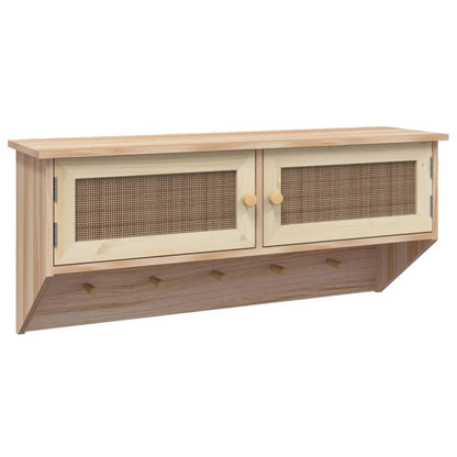Appendiabiti a Muro Marrone Legno Multistrato e Rattan Naturale