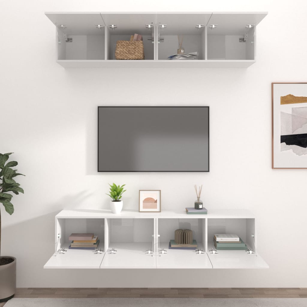Mobili TV 4 pz Bianco Lucido 80x30x30 cm in Legno Multistrato