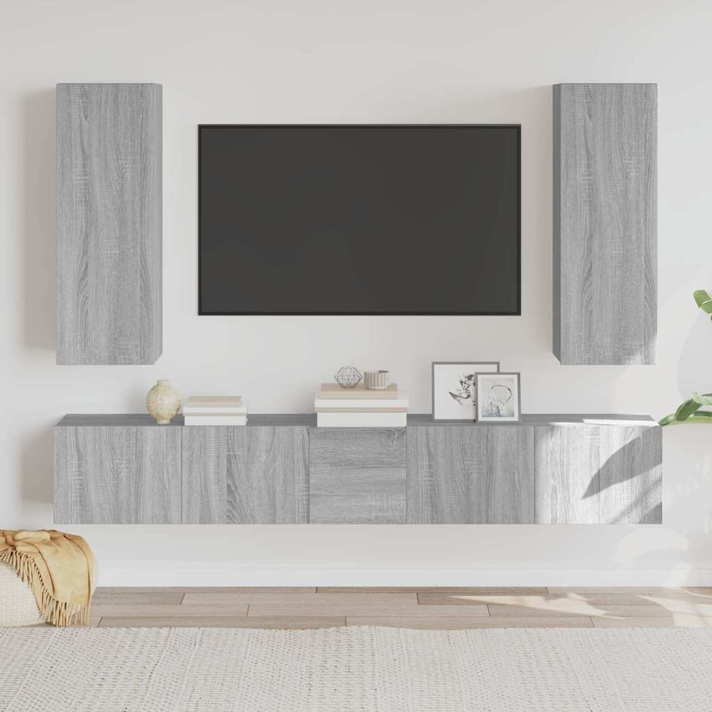 Set di Mobili Porta TV 5 pz Grigio Sonoma in Legno Multistrato