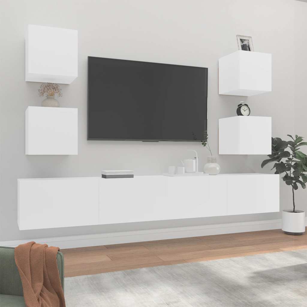 Set di Mobili Porta TV 6 pz Bianco in Legno Multistrato