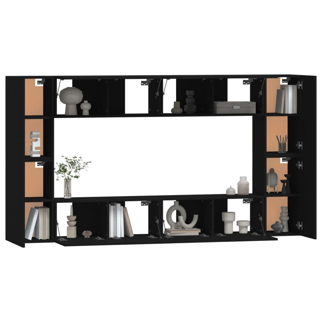 Set Mobili Porta TV 8pz Nero in Legno Multistrato