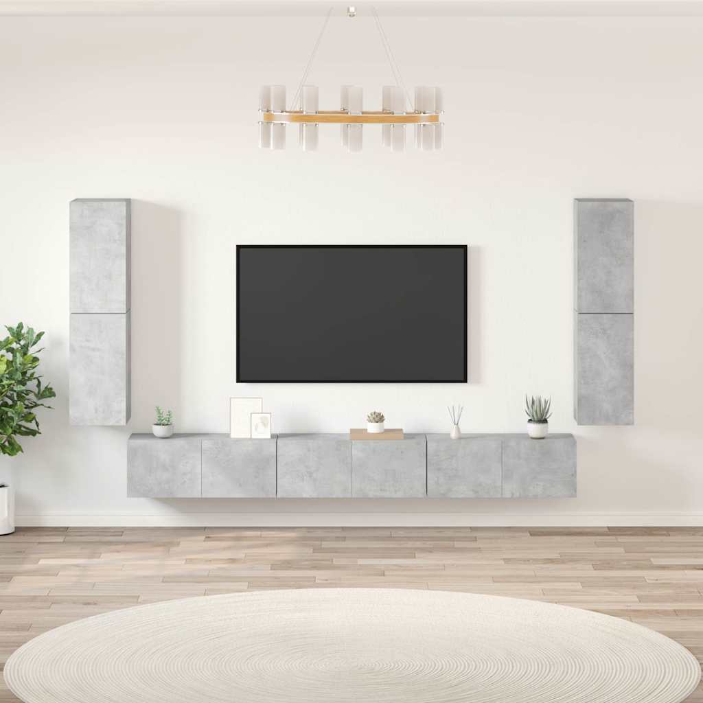 Set di Mobili Porta TV 7 pz Grigio Cemento in Legno Multistrato
