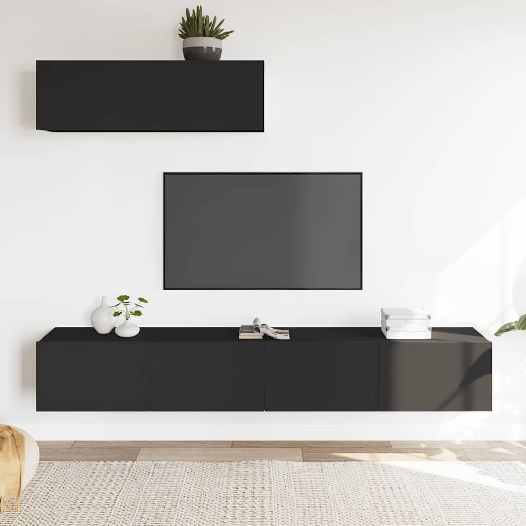 Set Mobili Porta TV 3 pz Nero in Legno Multistrato