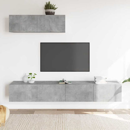 Set di Mobili Porta TV 3 pz Grigio Cemento in Legno Multistrato