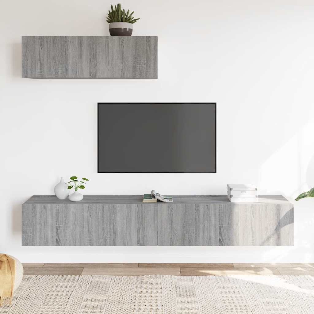 Set Mobili Porta TV 3 pz Grigio Sonoma in Legno Multistrato