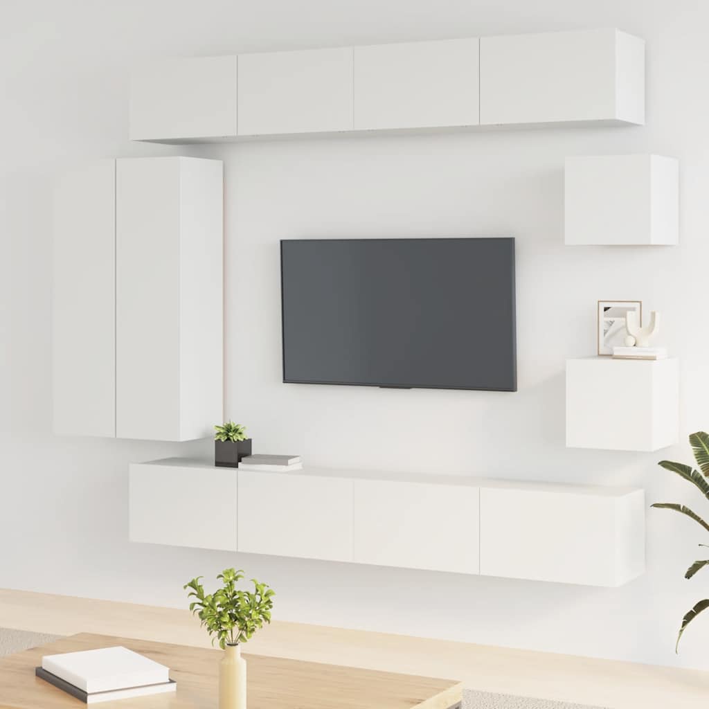 Set Mobili Porta TV 8pz Bianco in Legno Multistrato
